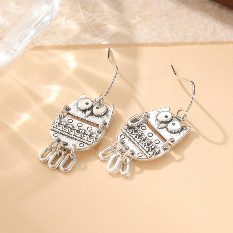 Серьги-подвески в богемном стиле с ручной резьбой в виде совы с серебристым покрытием для женщин, изысканные креативные праздничные подвески, ювелирный подарок