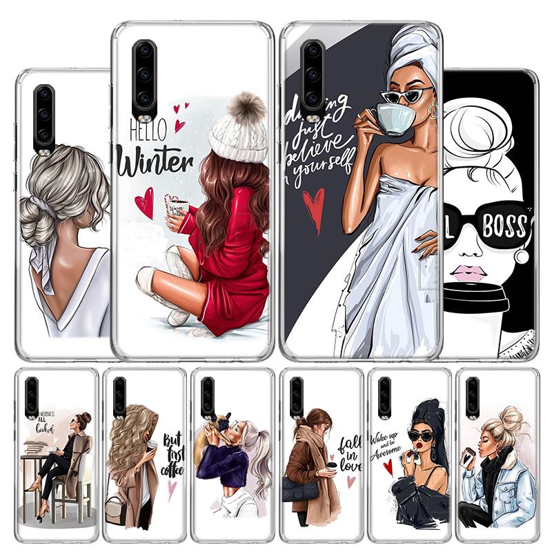

Чехол для телефона Princess Female Boss Coffee для Huawei P30 P20 P10 P40 P50 Pro Mate 20 40 30 10 Lite, популярный подарок Fundas Art Huawei P30