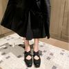 Single Shoes Women's Leather Ballet Shoes Women's Mary Jane Shoes Mid-heel Cross with Square Head Retro Light Mouth Thick Heel Soft Sole Dance