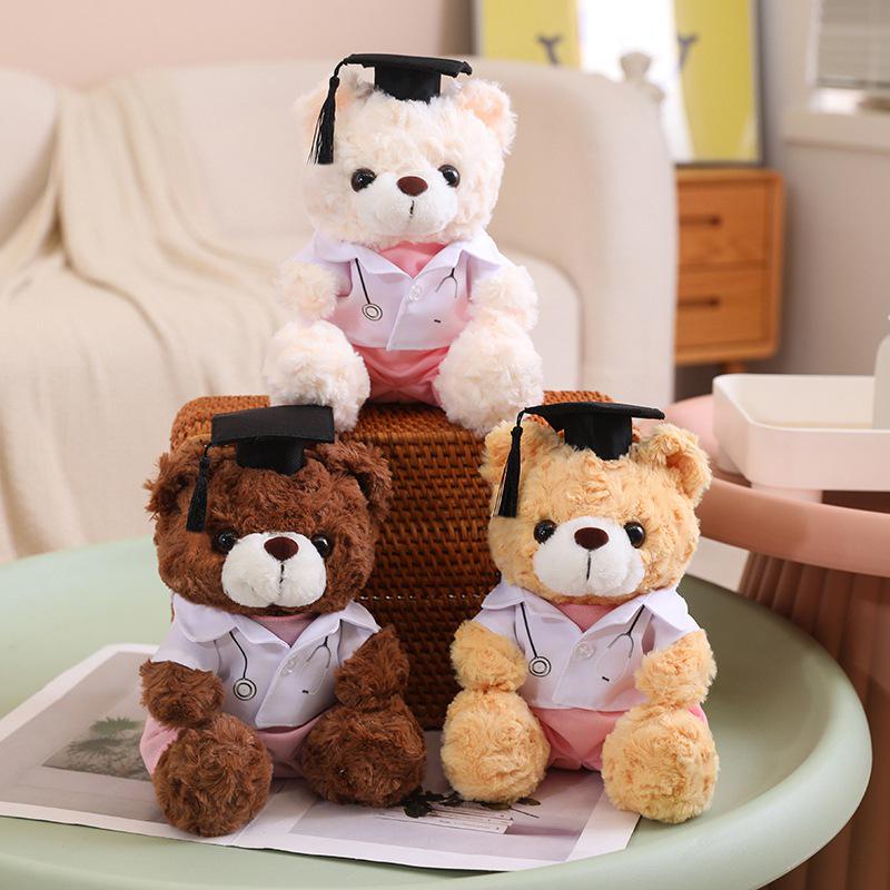 Graduation Bear: White Teddy Plush for Doctors, Nurses, and University Students - Twist Flower Souvenir