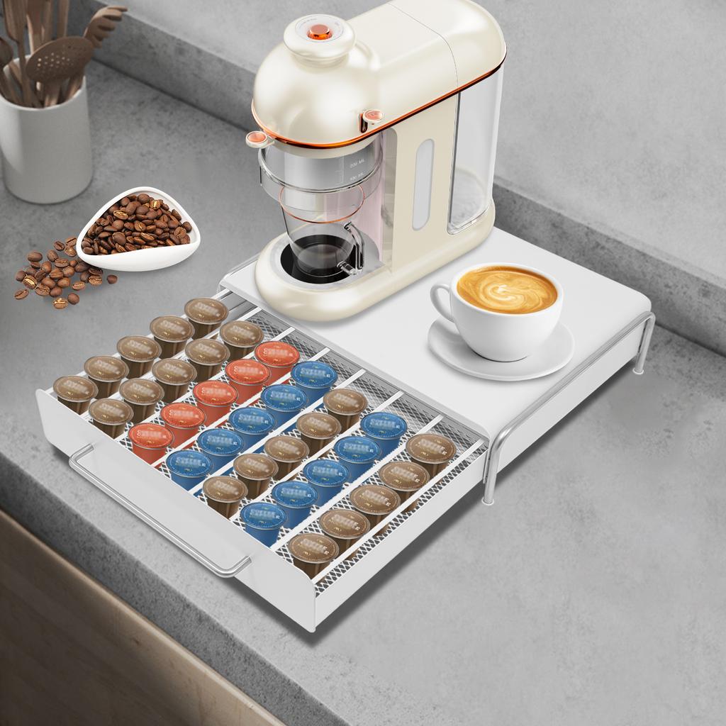 Coffee Capsule Carbon Steel Organizer,White/Black Rectangular Coffee Capsule Storage Drawer Tabletop 41*31.5*11cm for Kitchen