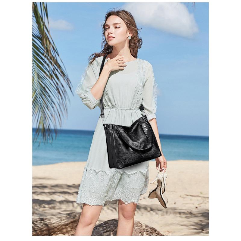 Vintage Leather Shoulder Crossbody Bag Tote Structured Leather Tote Bag with Adjustable Strap Women's Shoulder Bag for Daily Use