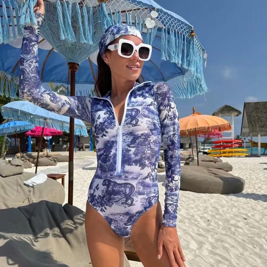 10 Colors UPF 35+ Retro Long Sleeve Swimwear Bodysuit High-end Mesh One Piece Swimsuit Women 2025 Sexy High Cut Bathing Suit