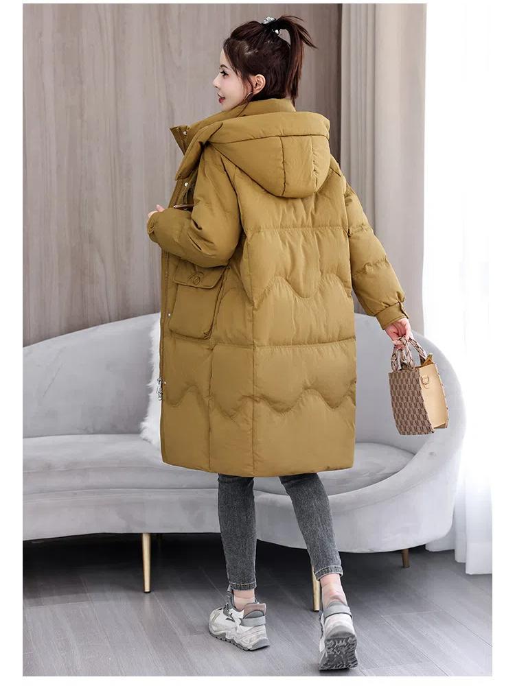 Autumn and Winter Women's Coat Horn Button Hooded Mid-length Loose Coat Thickened Warm Women's Jacket