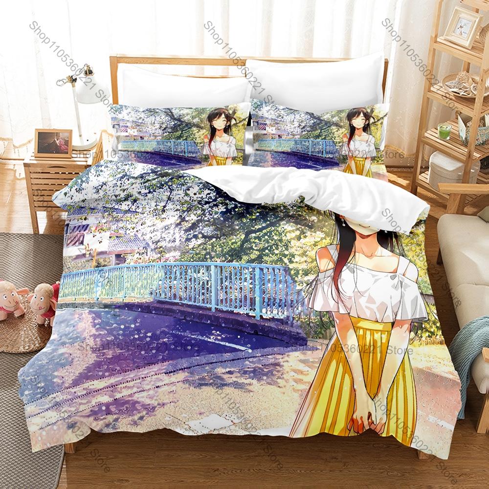 Kanojo Okarishimasu Anime Bedding Set 1 Duvet Cover + 2 Pillowcases Chizuru Mizuhara Rental Girlfriend Bedroom Decor