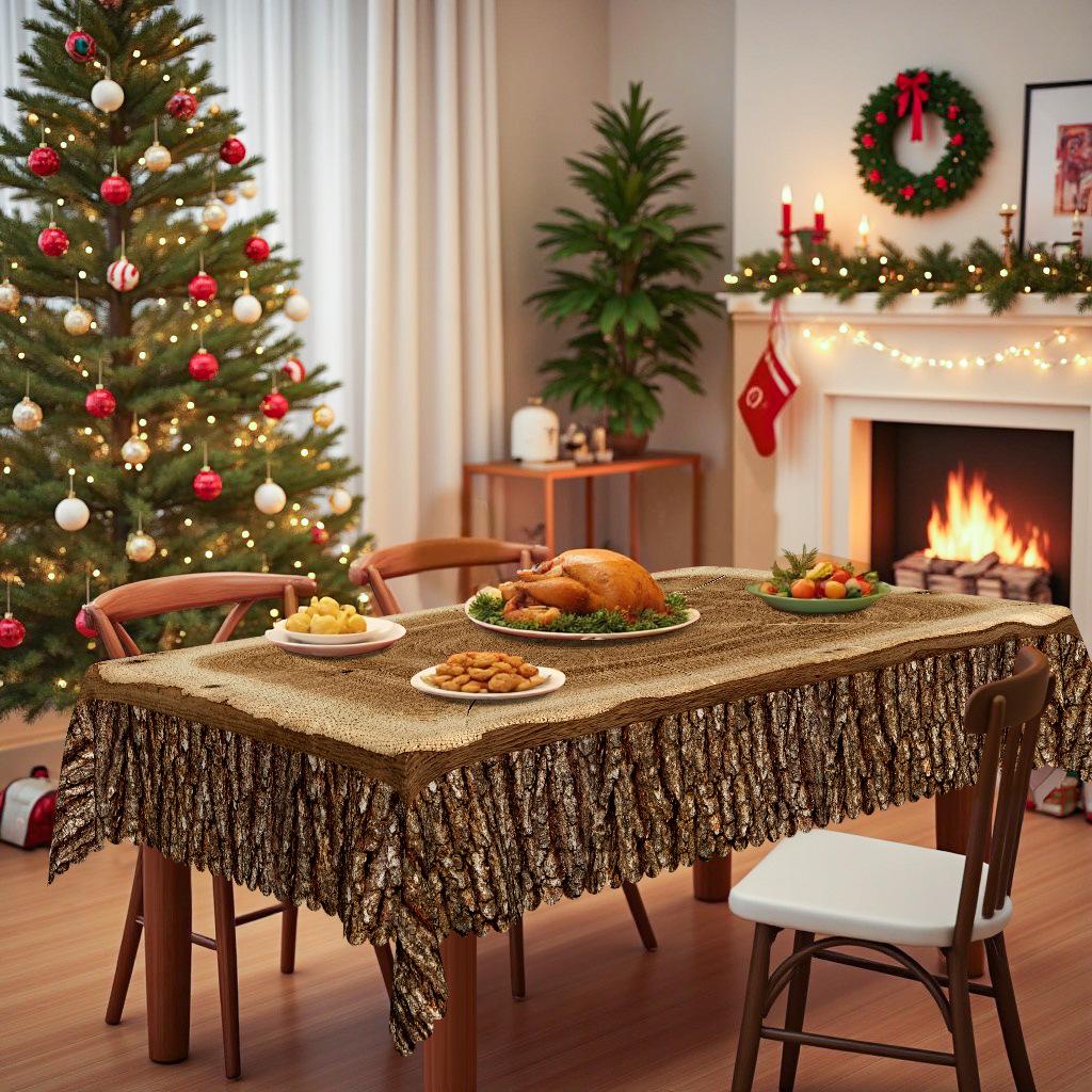 Log, Rectangle/Round Table Cloth, Natural Wood Grain Tree Tumor Retro Pattern, Table Decorative Cloth