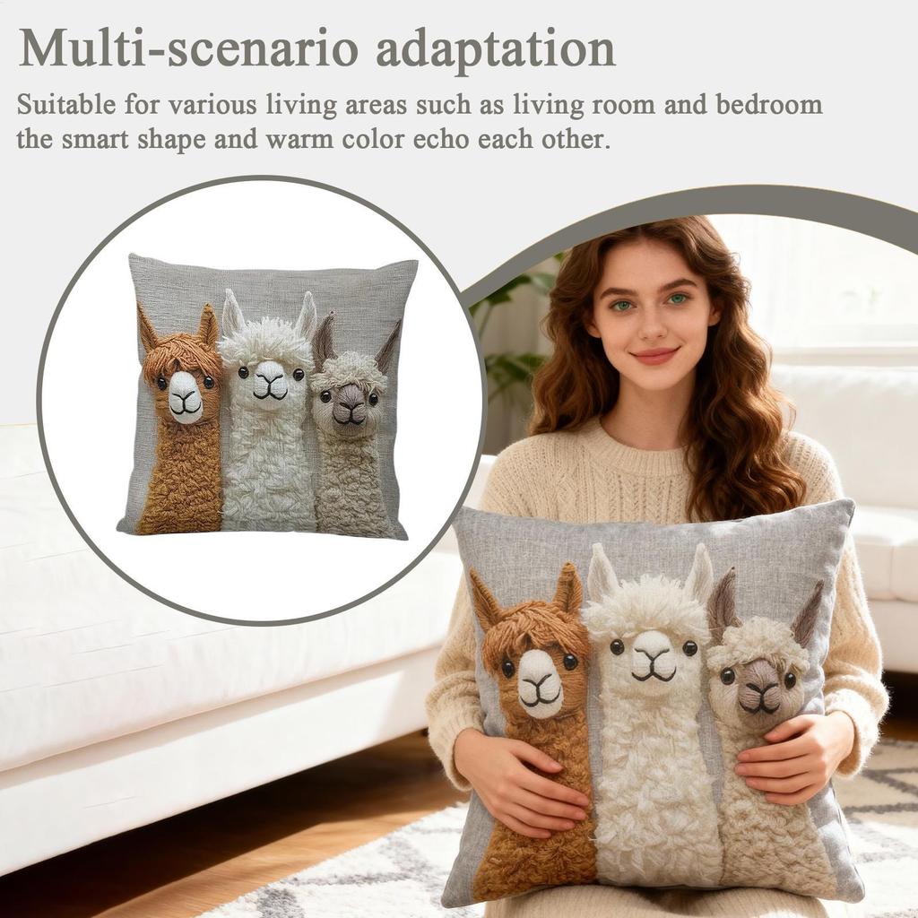 Cute Alpaca Print Throw Pillow Cover 18x18 Inch Soft Farmhouse Decor for Living Room Bedroom Chair Sofa Car Interior Decoration