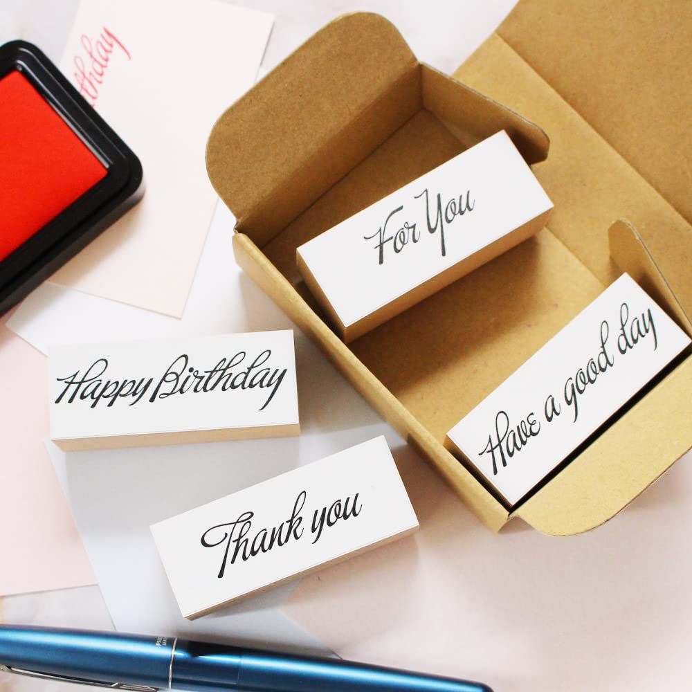 Cute and Stylish Wooden Rubber Stamp Set for Birthdays, Thank You Cards, Bridal, and Letters, Made In Japan (#70)
