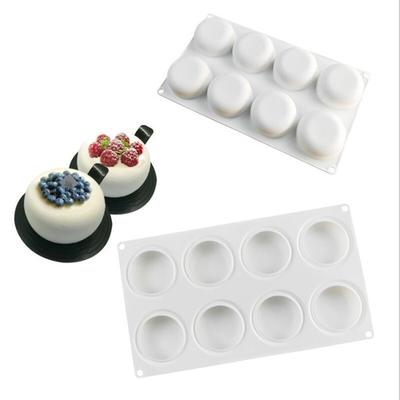 Molde de Silicona Plano Redondo Invertido de 8 Cavidades - Pastel de Mousse Francés Chocolate Herramienta de Horneado DIY