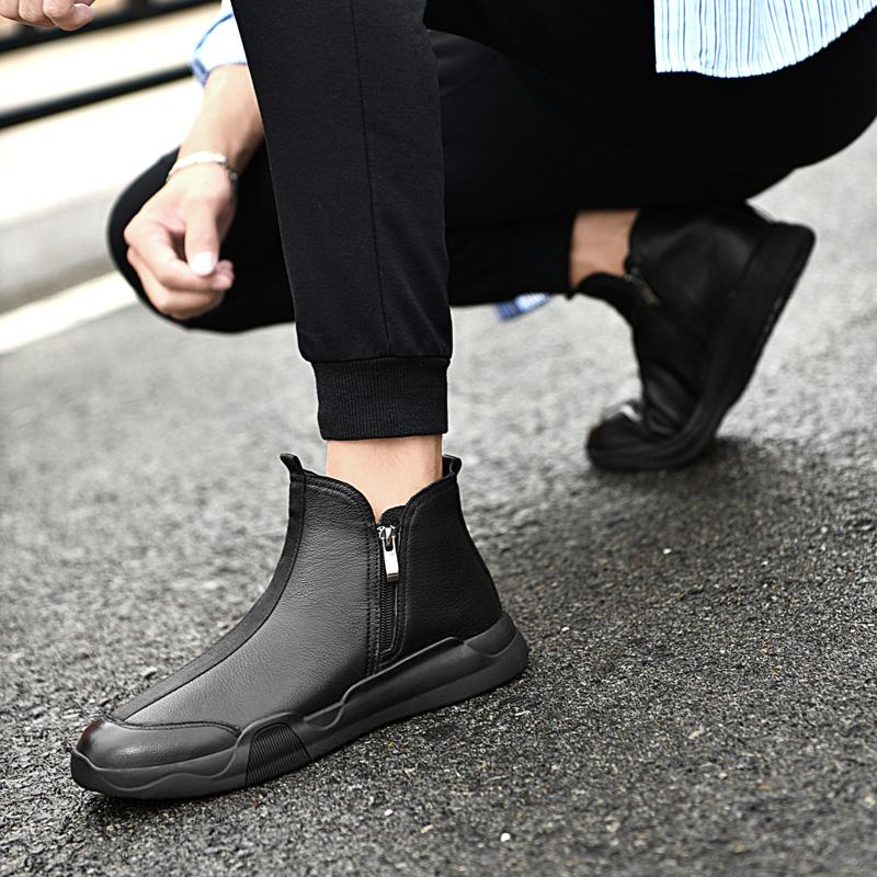 Marke Herren China-Chic Kurzstiefel Winter Herren Erste Schicht Rindsleder Seitenreißverschluss Bequem Warm Mid Top Board Schuhe