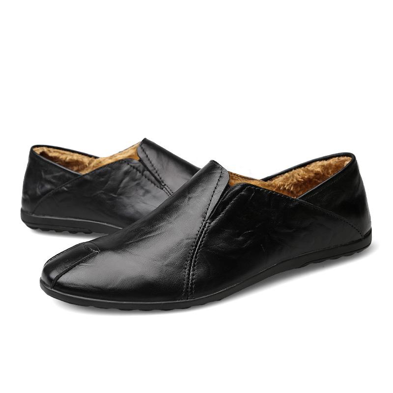 Fashion Lightweight Loafers Warm with Fur Mens Moccasin Shoes Winter Men Flats Breathable Casual Slip-on Comfortable Plus Size Footwear