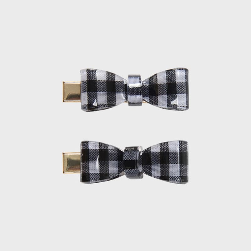 Eireve PETITE GINGHAM CHECK RIBBON HAIR CLIP SET (4 COLORS / 2PCS)