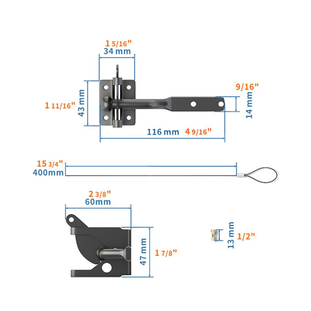 Latch Gate Latch Gate Cable Pull Self Locking Spring Adjustable Black Carbon Steel Gravity Latch Multifunction