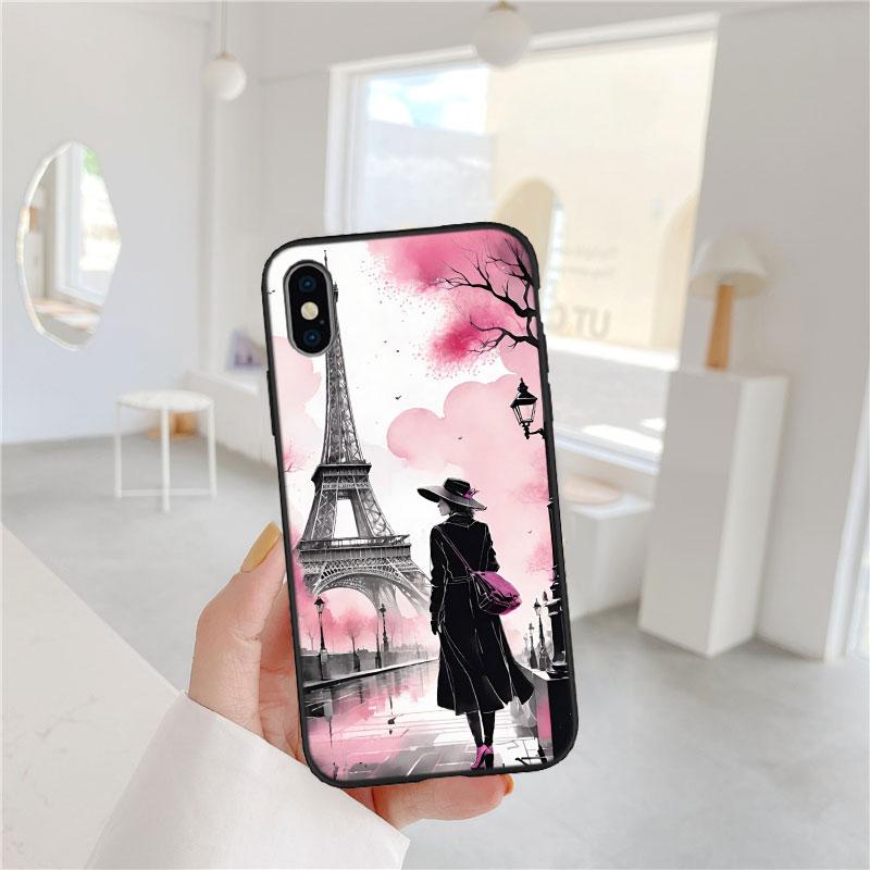 BF87 Paris Eiffel Tower Soft Shell Phone Case for iPhone 16 15 14 13 12 Pro Max Plus Mini
