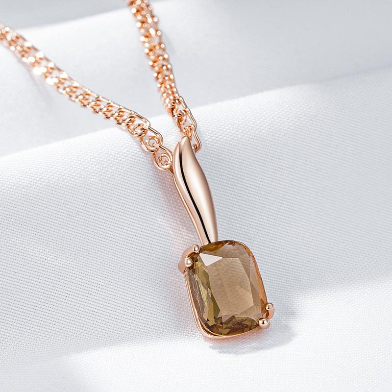 Square Brown Natural Zircon Pendant Necklace For Women Simple  Rose Gold Color High Quality Bride Wedding Jewelry