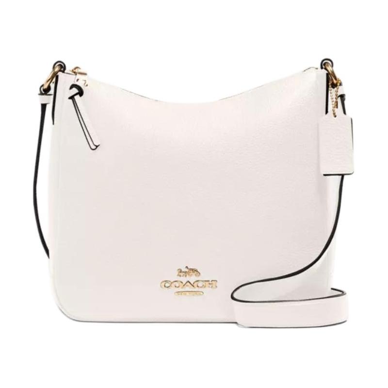 COACH Ellie 26 Metal Logo Zip Closure Leather Shoulder Crossbody Bag Medium Women s Gold and Chalk золотой