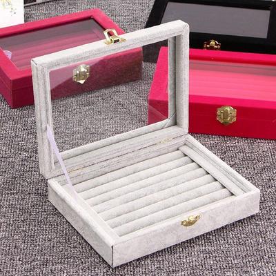 Samt-Holz-Ring-Schmuck-Ohrring-Aufbewahrungsbox-Display-Organizer-Tablett-Halter