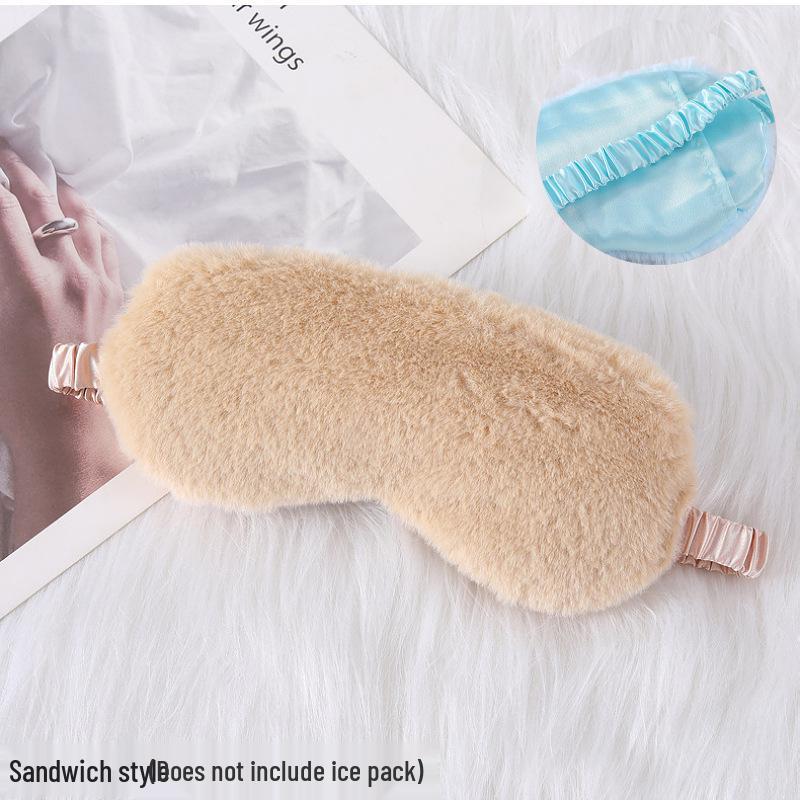 Blackout Rabbit Fur Sleep Mask - Soft, Breathable, Skin-Friendly, Plush Imitation Silk for Autumn/Winter Eye Protection.