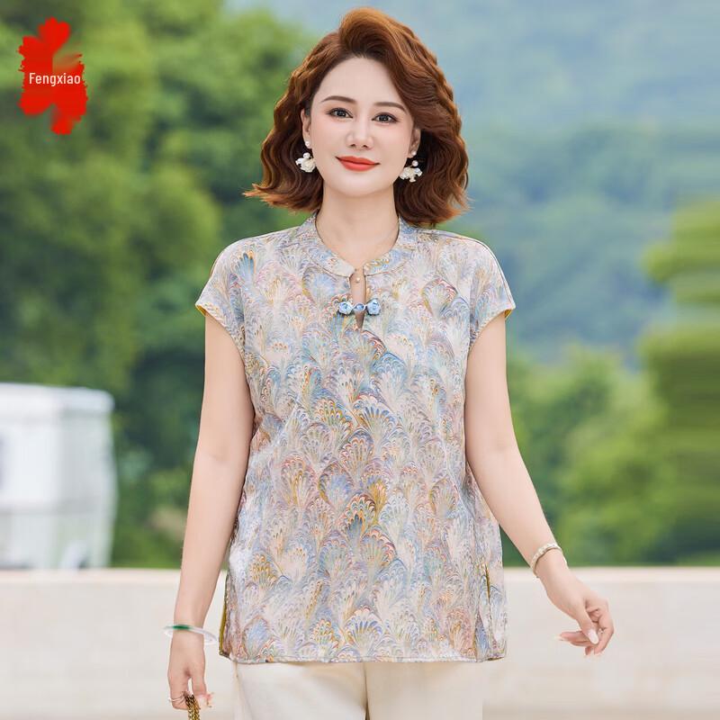 Women s Chinese Style Floral Print Short Sleeve T-Shirt 6XL