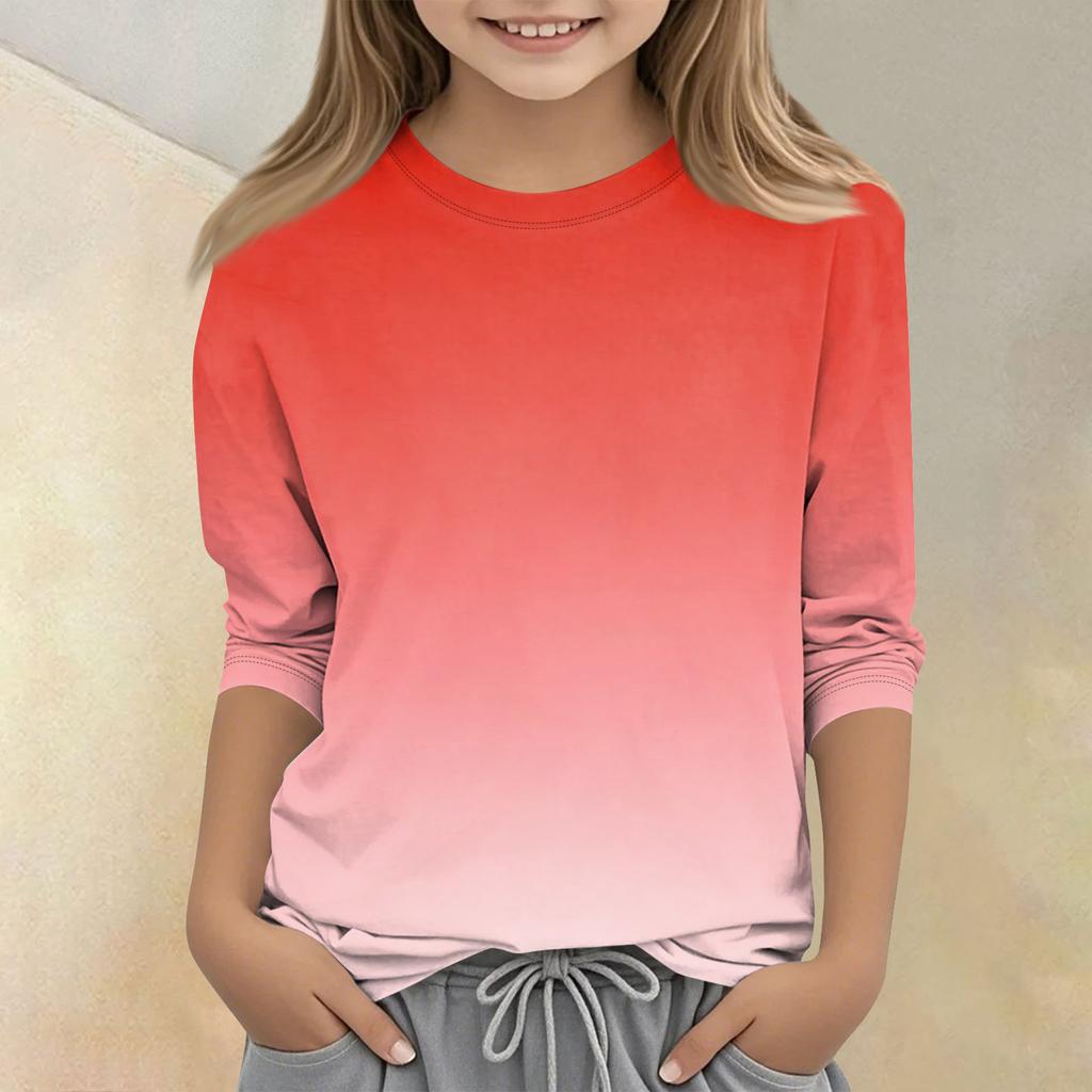 Kinder bedrucktes Rundhals Siebenviertelarm Freizeit T-Shirt