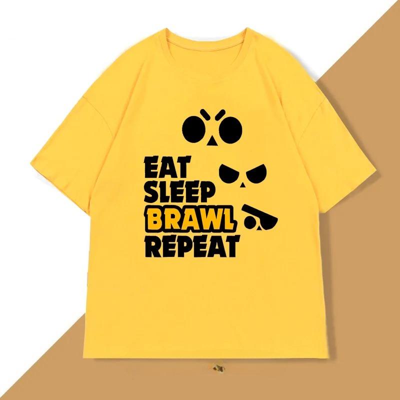 Eat Sleep Brawl Repeat T Shirt for Unisex WOMEN Gamer Mobile Game Brawl Printed Tshirt Casual Cotton Short Sleeve Unisexs Clothing