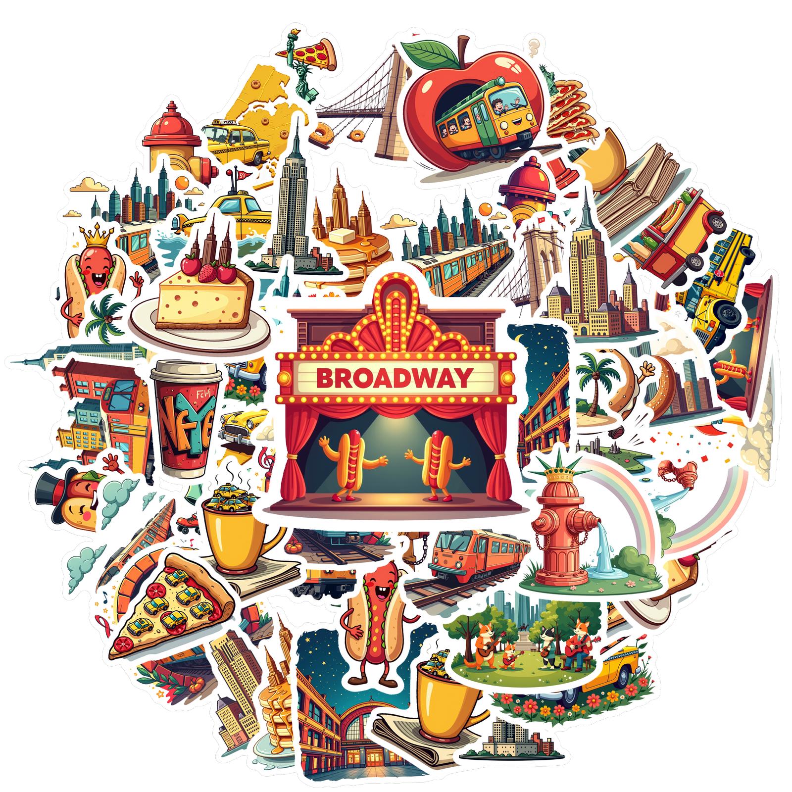 

35pcs Food City View Creative Stickers Kawaii Scrapbook Graffiti Decoration Laptop Luggage Phone Skateboard Waterproof Sticker