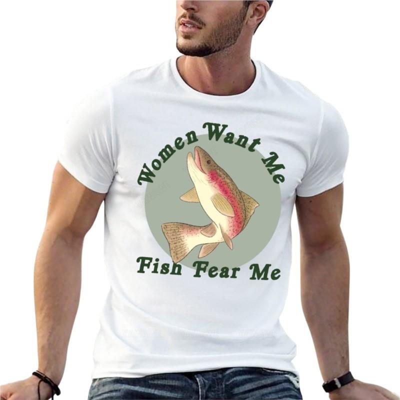 Women Want Me Fish Fear Me Classic Oversized Tshirt Brand MenS Clothes Short Sleeve Streetwear Plus Size Tops Tee