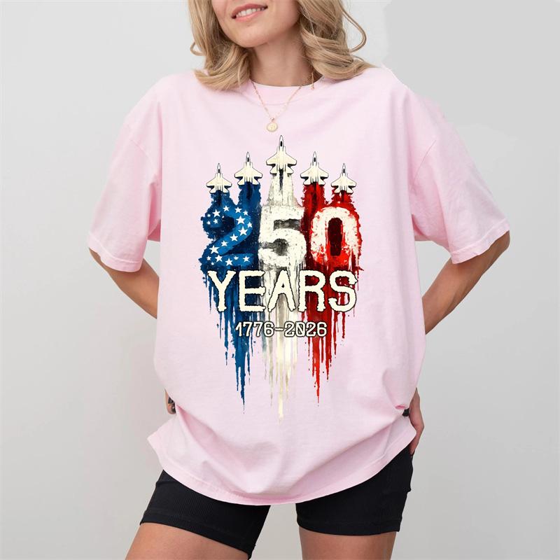 1776-2026 American Independence Day T-shirt Men Women Airplane Print Themed 250 Years T Shirts Festival Street Wear Tee Top New