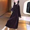 Spring Autumn Women's Plus Size Dress Gold Velvet Polka Dot Print Dress Loose Retro Mid-Length A-Line Dress