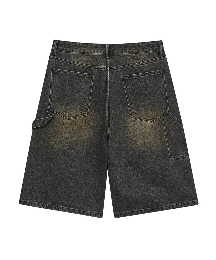 STANDARDERROR 87-Stan110 [Newtro] Minimal Washed Pintuck Bermuda Denim Pants Vintage Black