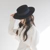 Autumn and Winter New Woolen Flat Top Hat Shopping Casual Fashion Webbing Decorative Felt Flat Top Hat