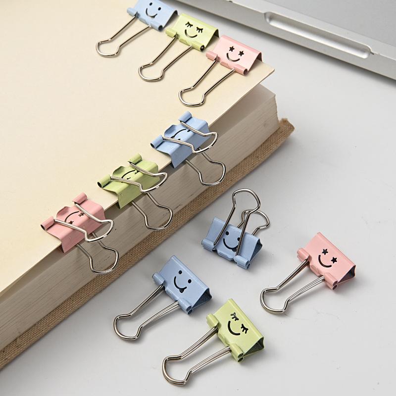 20pcs/pack Smiley Long Tail Clip, 19mm Cute and Creative Macaron Colored Metal Hollow Ticket Clip