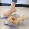 Elegant pointed slippers women's 2025 autumn and winter new Internet celebrity explosion soft bottom not tired feet small bag head slippers