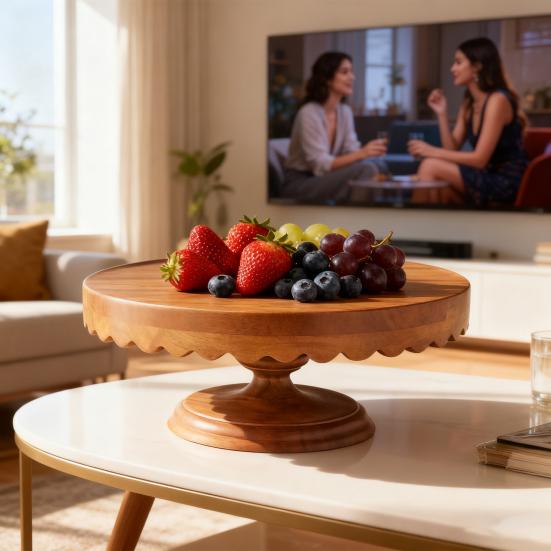 Runder Kuchenständer aus Holz mit gewelltem Rand Dessert-Präsentationsplatte Multifunktionales Charcuterie-Brett Cupcake-Halter-Ständer Obstteller Küchenhelfer