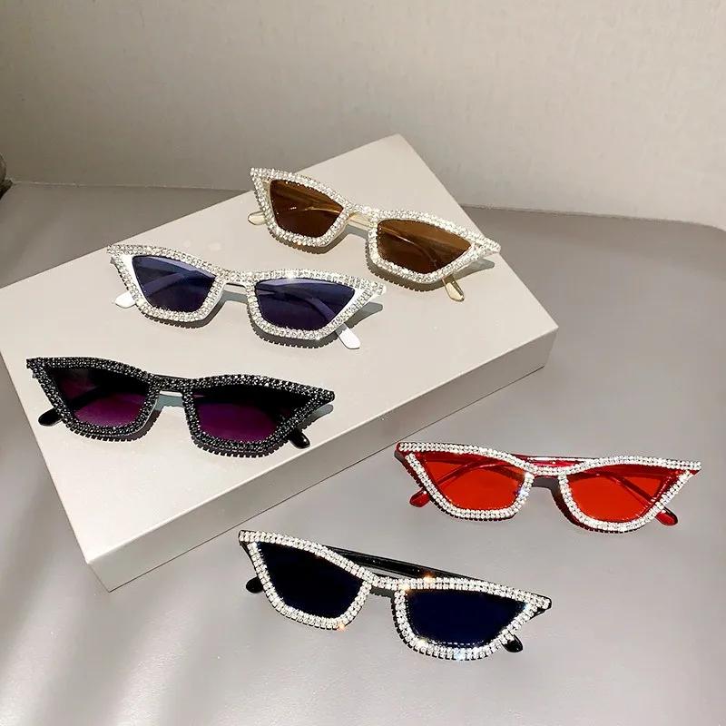 Fashion Diamond Cat Eye Sunglasses Women Men Luxury Brand Designer Glitter Triangle Sun Glasses UV400 Shades Eyeglasses Goggles