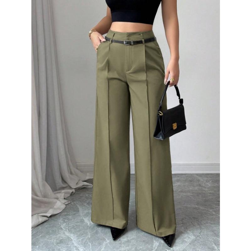 2026 Fashion High Waisted Wide Leg Trousers with Belt Solid Color Office Wear Casual Business Straight Leg Pants Spring Women's Bottoms