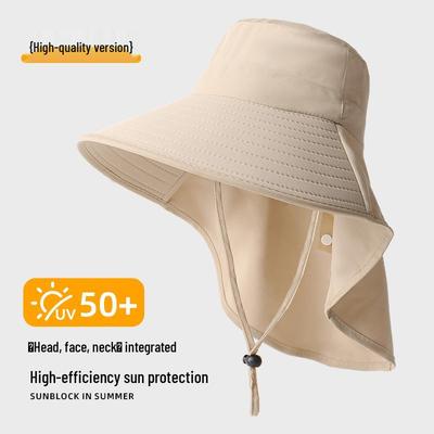 Large Brim Summer Outdoor UV Protection Waterproof Hat with Removable Shawl and Neck Covering for Ponytails