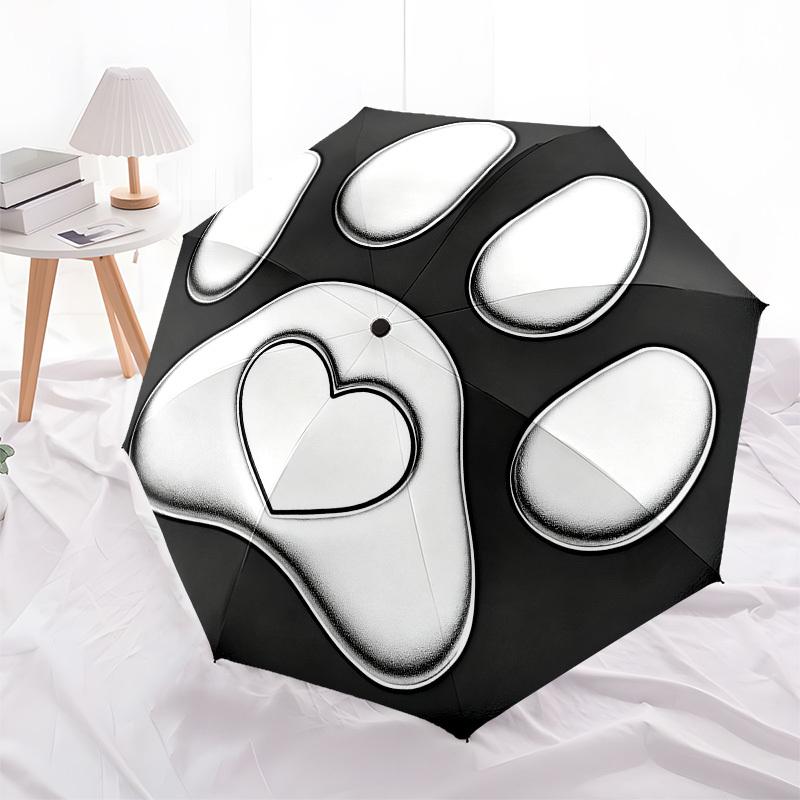 1pc Paw Print Heart Automatic Folding Umbrella, Heavy Duty 8 Rib Iron Frame, Suitable for Travel, Daily Use, Birthday, Decor Gift m0105102