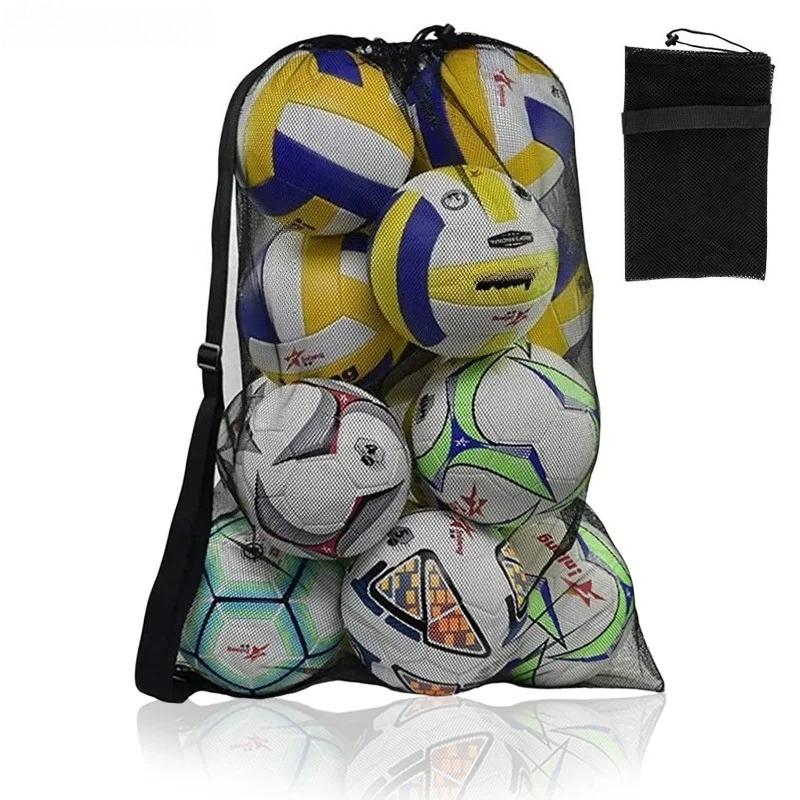 Mesh Soccer Ball Bag Extra Large Drawstring Basketball Storage Bag with Zipper Pocket Volleyball Football Net Pack Gym Bags