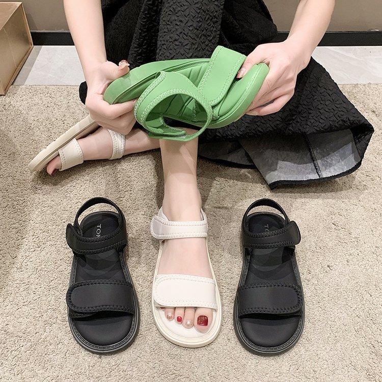 2025 Summer New Flat Sandals Women's Velcro Middle School Students Simple Versatile Women's Casual Sports Sandals Women
