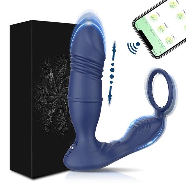 APP Controlled Anal Plug Bluetooth Thrusting Vibrator Prostate Massager Delay Ejaculation Lock Ring Butt Plug Sex Toys for Men