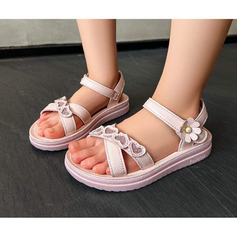 Girls Sandals With Sparkle Accents Soft Rubber Sole Princess Style Slip-On Beach Outdoor Daily Wear