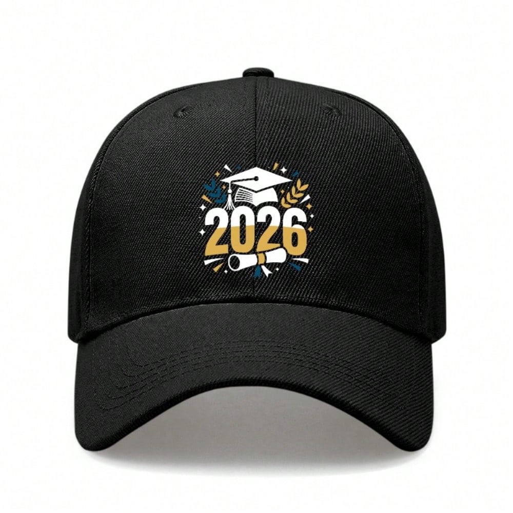 2026 Graduation Baseball Cap - Printed '2026' & Cap Graphic, Unisex Polyester Adjustable Breathable Lightweight Sun Protection Casual Outdoor Sports