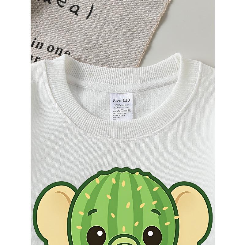 Kids Crewneck Sweatshirt, Cute Cactus & Elephant Cartoon Graphic Print,Spring Autumn Casual Sports Top