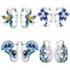 Orstarry S925 Silver Earrings Exquisite Blue Horseshoe Lotus Orchid Iris Flower Earrings For Women Birthday Gift