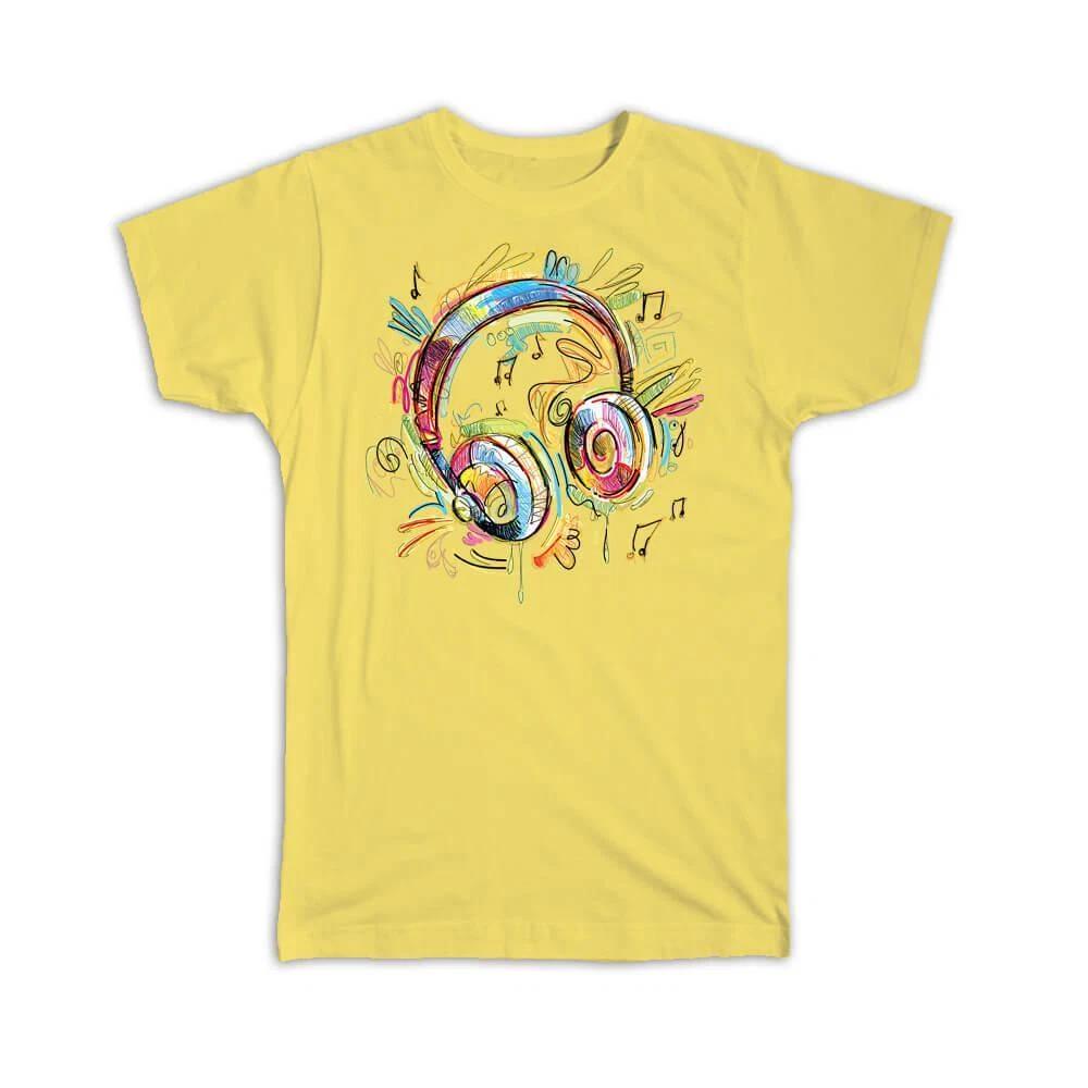 

Gift T-Shirt : I Love Music Painted Headphones Wall Art Teen Girl Card Colorful 4XL