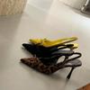 Mode Damen Kitten Heels Slingbacks Sandalen Leopard Echtleder Spitzschuh Party Hochzeitsschuhe Frau Qualität Pumps Schleife
