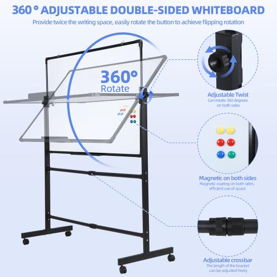 Magnetic Standing Mobile Easel Board Rolling Dry Erase Board, 40 x 28 Inch Large Whiteboard, Height Adjustable Double Sided Style White with Stand for