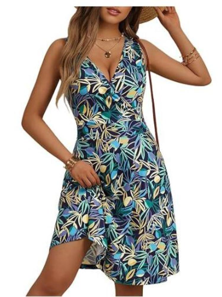

Women s Floral Print V-Neck Sleeveless Dress with Pockets, Casual Summer Dress XXL