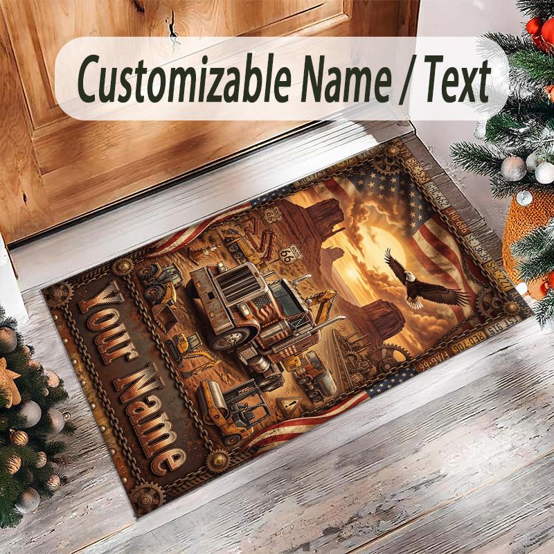 Truck Theme Crystal Velvet Rug Personalized Custom Name Text Soft Floor Mat Home Decor